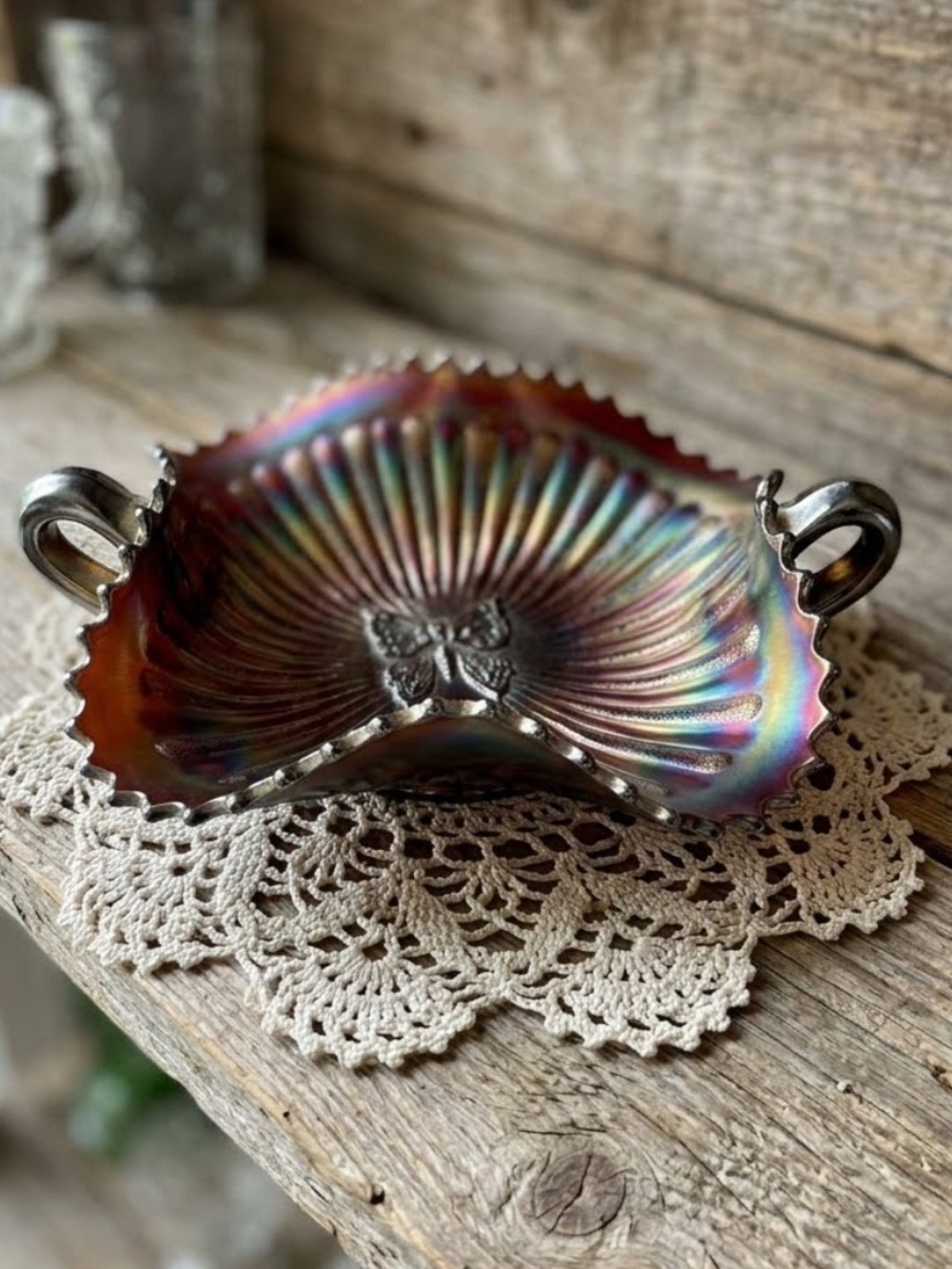 Antique NORTHWOOD Carnival Nappy Dish. Candy. Trinkets. Pickles.